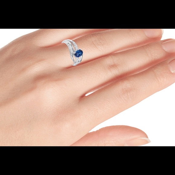 (925) Blue/White Lab-Created Sapphire Ring - Picture 4 of 9